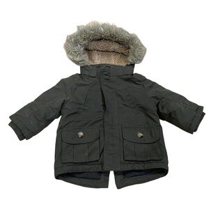 H&M Baby Boy Fall Jacket 4-6 month Warm Fleece Lined Zip Up Green Gray 4/$20 🛑